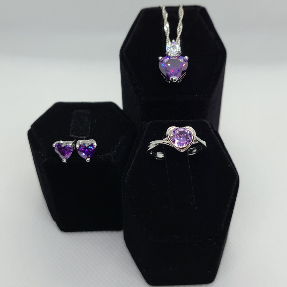 Purple heart gemstone Earrings, Necklace and Ring (size 6) adjustable.